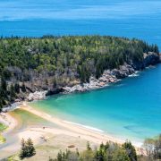 Aerial view of Sand Beach, Acadia National Park